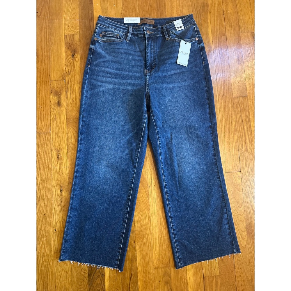 Judy Blue Whenever Wherever Wide Leg Cropped Jeans Dark Blue High Waist 9/29 NEW